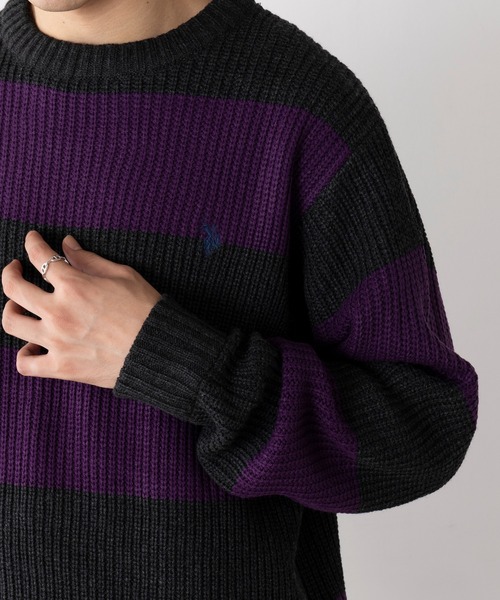 U.S. POLO ASSN.(ユーエスポロアッスン)の「【U.S. POLO ASSN.】ワンポイントロゴ ポニー刺繍 ラグビーストライプ クルーニット RUGBY STRIPES CREW SWE(ニット/セーター・メンズ・ネイビー/パープル/グリーン・S/M/L)」の22枚目の写真