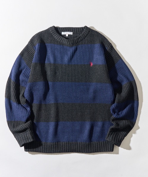 U.S. POLO ASSN.(ユーエスポロアッスン)の「【U.S. POLO ASSN.】ワンポイントロゴ ポニー刺繍 ラグビーストライプ クルーニット RUGBY STRIPES CREW SWE(ニット/セーター・メンズ・ネイビー/パープル/グリーン・S/M/L)」の12枚目の写真