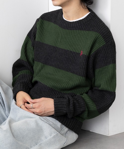 U.S. POLO ASSN.(ユーエスポロアッスン)の「【U.S. POLO ASSN.】ワンポイントロゴ ポニー刺繍 ラグビーストライプ クルーニット RUGBY STRIPES CREW SWE(ニット/セーター・メンズ・ネイビー/パープル/グリーン・S/M/L)」の16枚目の写真