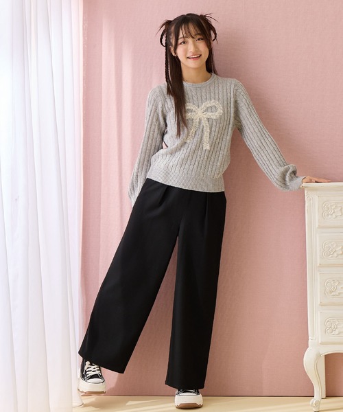 Amourire girl（アムリールガール）の「リボンチュールニットプルオーバー（ニット/セーター・キッズ・オフホワイト/グレー・150cm/140cm/160cm/130cm）」の18枚目の写真