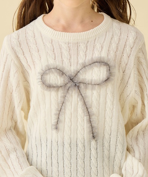Amourire girl（アムリールガール）の「リボンチュールニットプルオーバー（ニット/セーター・キッズ・オフホワイト/グレー・150cm/140cm/160cm/130cm）」の19枚目の写真