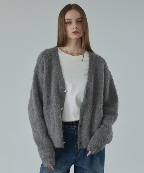 CALLNE】 Mohairmix V-neck Shaggyknit Cardigan / モヘア混Vネック