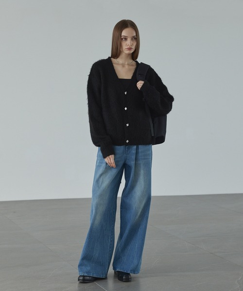 CALLNE】 Mohairmix V-neck Shaggyknit Cardigan / モヘア混Vネック