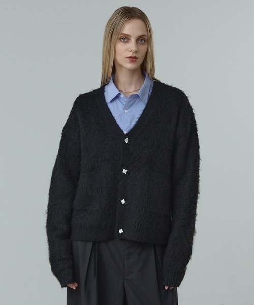 CALLNE（カルネ）の「【CALLNE】 Mohairmix V-neck Shaggyknit Cardigan / モヘア混Vネックシャギーニットカーディガン（カーディガン/ボレロ・メンズ・グレー/ブラック・L/M）」の3枚目の写真