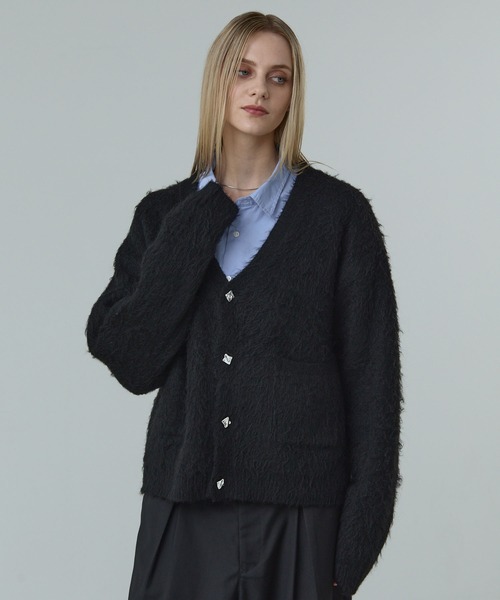 CALLNE（カルネ）の「【CALLNE】 Mohairmix V-neck Shaggyknit Cardigan / モヘア混Vネックシャギーニットカーディガン（カーディガン/ボレロ・メンズ・グレー/ブラック・L/M）」の4枚目の写真