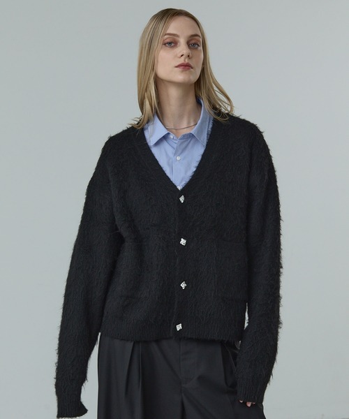 CALLNE（カルネ）の「【CALLNE】 Mohairmix V-neck Shaggyknit Cardigan / モヘア混Vネックシャギーニットカーディガン（カーディガン/ボレロ・メンズ・グレー/ブラック・L/M）」の5枚目の写真