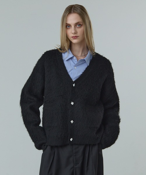 CALLNE（カルネ）の「【CALLNE】 Mohairmix V-neck Shaggyknit Cardigan / モヘア混Vネックシャギーニットカーディガン（カーディガン/ボレロ・メンズ・グレー/ブラック・L/M）」の6枚目の写真
