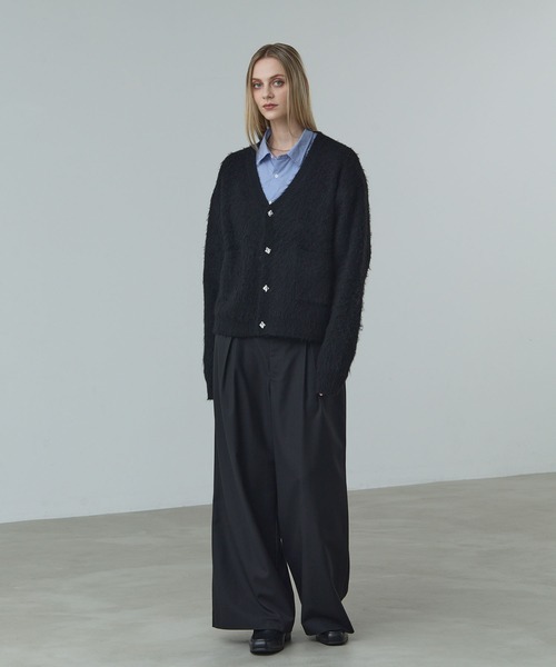 CALLNE（カルネ）の「【CALLNE】 Mohairmix V-neck Shaggyknit Cardigan / モヘア混Vネックシャギーニットカーディガン（カーディガン/ボレロ・メンズ・グレー/ブラック・L/M）」の7枚目の写真