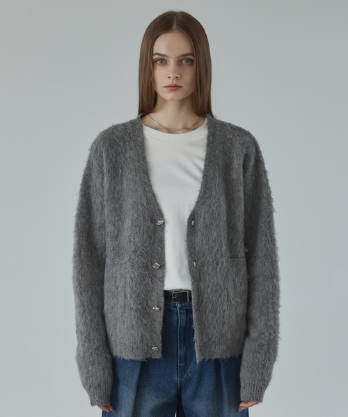 CALLNE】 Mohairmix V-neck Shaggyknit Cardigan / モヘア混Vネック