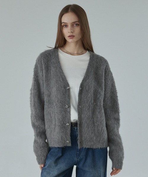 CALLNE】 Mohairmix V-neck Shaggyknit Cardigan / モヘア混Vネック