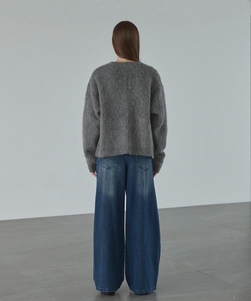 CALLNE】 Mohairmix V-neck Shaggyknit Cardigan / モヘア混Vネック