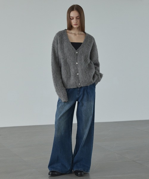 CALLNE】 Mohairmix V-neck Shaggyknit Cardigan / モヘア混Vネック