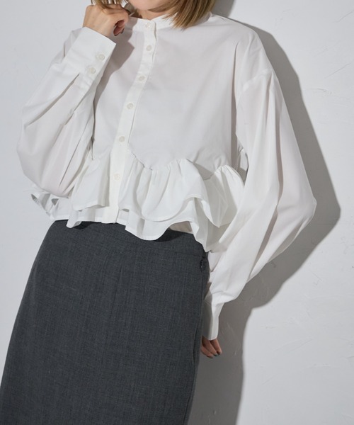セール】裾フリルクロップドシャツ（シャツ/ブラウス）｜leimn