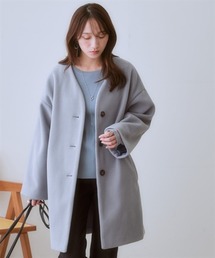 セール】ノーカラーコート（ブルー・ネイビー/青色系）ファッション