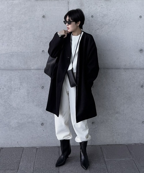 フェイクウールノーカラーコート＜大きいサイズ有＞（ノーカラーコート