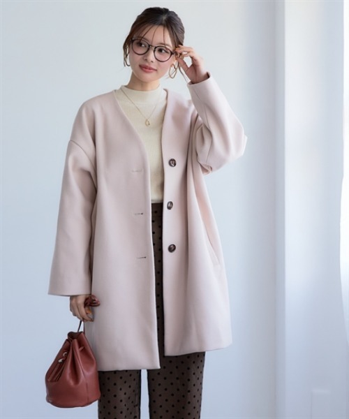 nissen（ニッセン）の「フェイクウールノーカラーコート＜大きいサイズ有＞（ノーカラーコート・レディース・ブラック/サックスブルー/ライトベージュ/モカ・S/M/L/LL/3L）」の11枚目の写真