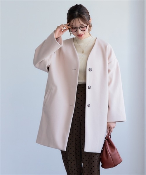 nissen（ニッセン）の「フェイクウールノーカラーコート＜大きいサイズ有＞（ノーカラーコート・レディース・ブラック/サックスブルー/ライトベージュ/モカ・S/M/L/LL/3L）」の10枚目の写真