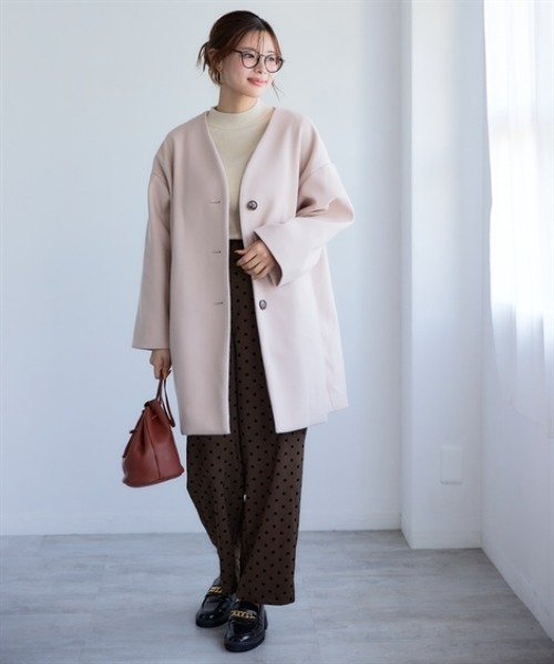 フェイクウールノーカラーコート＜大きいサイズ有＞（ノーカラーコート