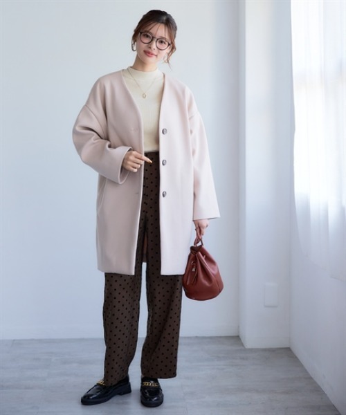 nissen（ニッセン）の「フェイクウールノーカラーコート＜大きいサイズ有＞（ノーカラーコート・レディース・ブラック/サックスブルー/ライトベージュ/モカ・S/M/L/LL/3L）」の8枚目の写真