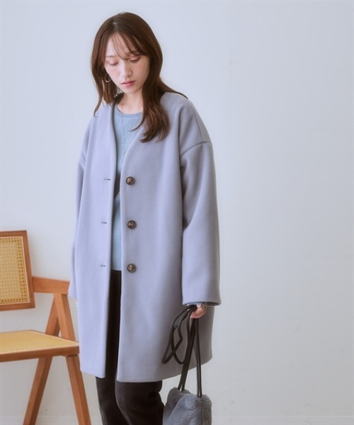 nissen（ニッセン）の「フェイクウールノーカラーコート＜大きいサイズ有＞（ノーカラーコート・レディース・ブラック/サックスブルー/ライトベージュ/モカ・S/M/L/LL/3L）」の6枚目の写真