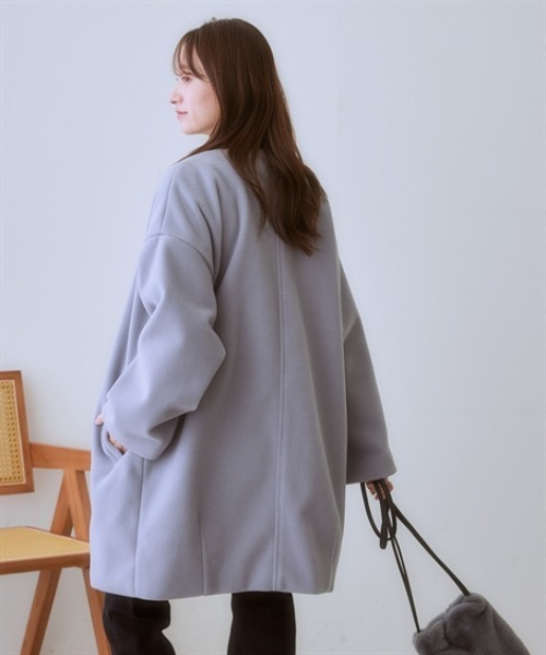 nissen（ニッセン）の「フェイクウールノーカラーコート＜大きいサイズ有＞（ノーカラーコート・レディース・ブラック/サックスブルー/ライトベージュ/モカ・S/M/L/LL/3L）」の5枚目の写真