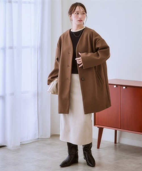 nissen（ニッセン）の「フェイクウールノーカラーコート＜大きいサイズ有＞（ノーカラーコート・レディース・ブラック/サックスブルー/ライトベージュ/モカ・S/M/L/LL/3L）」の22枚目の写真