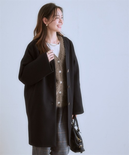 nissen（ニッセン）の「フェイクウールノーカラーコート＜大きいサイズ有＞（ノーカラーコート・レディース・ブラック/サックスブルー/ライトベージュ/モカ・S/M/L/LL/3L）」の20枚目の写真