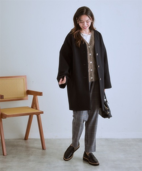 nissen（ニッセン）の「フェイクウールノーカラーコート＜大きいサイズ有＞（ノーカラーコート・レディース・ブラック/サックスブルー/ライトベージュ/モカ・S/M/L/LL/3L）」の17枚目の写真