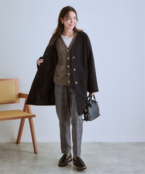 nissen（ニッセン）の「フェイクウールノーカラーコート＜大きいサイズ有＞（ノーカラーコート・レディース・ブラック/サックスブルー/ライトベージュ/モカ・S/M/L/LL/3L）」の16枚目の写真