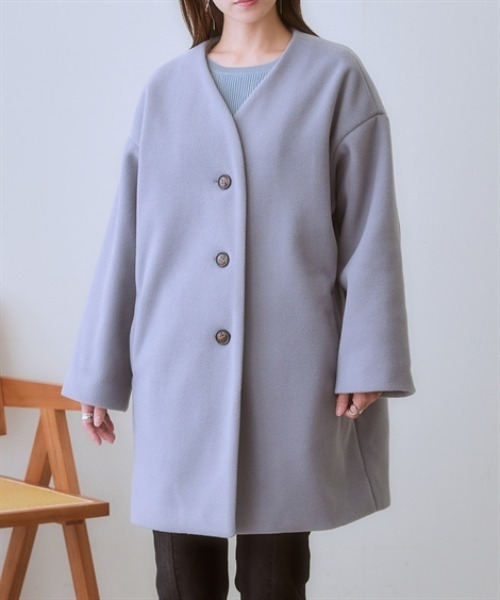 nissen（ニッセン）の「フェイクウールノーカラーコート＜大きいサイズ有＞（ノーカラーコート・レディース・ブラック/サックスブルー/ライトベージュ/モカ・S/M/L/LL/3L）」の15枚目の写真