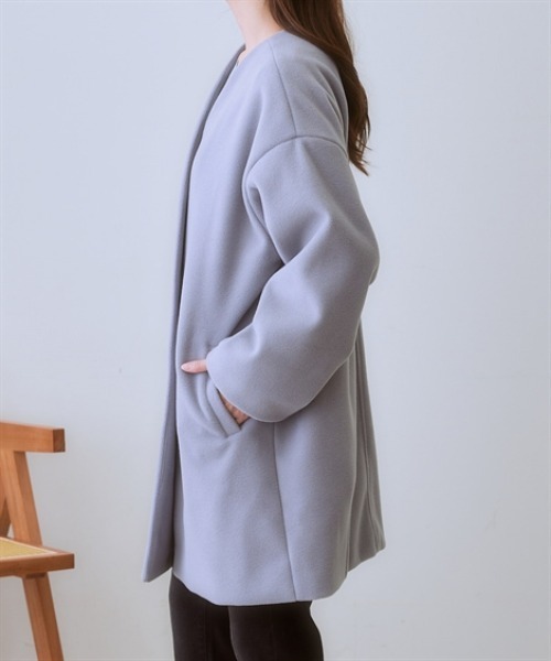 nissen（ニッセン）の「フェイクウールノーカラーコート＜大きいサイズ有＞（ノーカラーコート・レディース・ブラック/サックスブルー/ライトベージュ/モカ・S/M/L/LL/3L）」の14枚目の写真