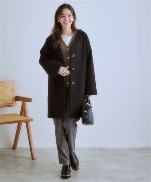 nissen（ニッセン）の「フェイクウールノーカラーコート＜大きいサイズ有＞（ノーカラーコート・レディース・ブラック/サックスブルー/ライトベージュ/モカ・S/M/L/LL/3L）」の18枚目の写真