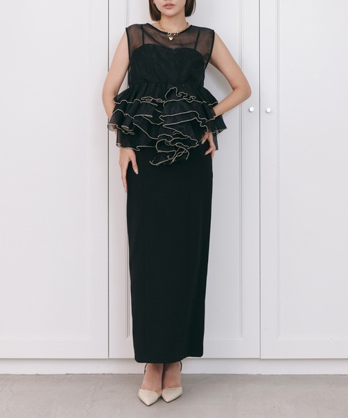 My shawty(マイシャウティー)の「sheer volume top dress(ドレス・レディース・ホワイト×ブラック/ブラック/ライトブルー・SMALL/MEDIUM)」の3枚目の写真