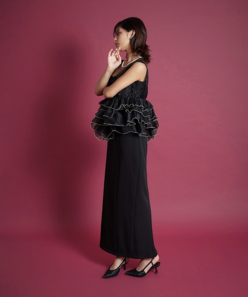 My shawty(マイシャウティー)の「sheer volume top dress(ドレス・レディース・ホワイト×ブラック/ブラック/ライトブルー・SMALL/MEDIUM)」の5枚目の写真