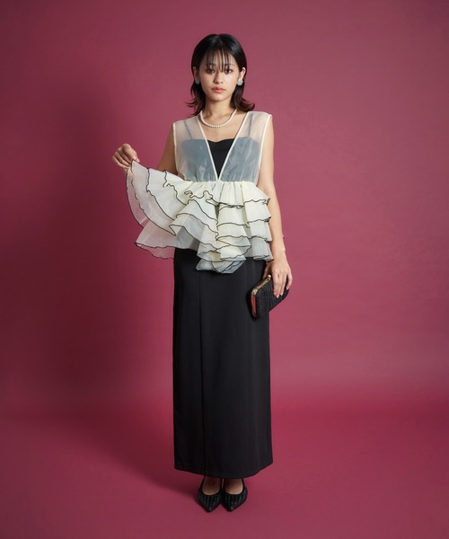 My shawty(マイシャウティー)の「sheer volume top dress(ドレス・レディース・ホワイト×ブラック/ブラック/ライトブルー・SMALL/MEDIUM)」の9枚目の写真