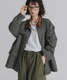 Collar Corduroy Panel Design Coveralls / 襟コーデュロイ 切り替えデザイン カバーオール