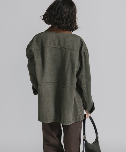 AO2(アオズ)の「Collar Corduroy Panel Design Coveralls / 襟コーデュロイ 切り替えデザイン カバーオール(カバーオール・レディース・カーキ/チャコール/グリーン・FREE)」の22枚目の写真