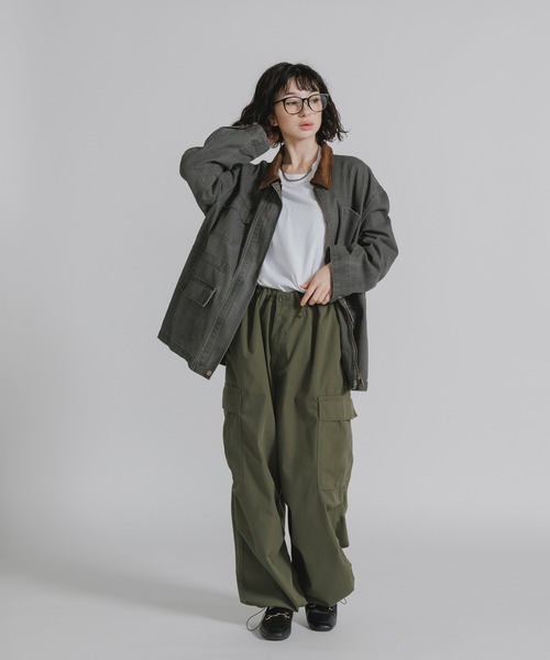 AO2(アオズ)の「Collar Corduroy Panel Design Coveralls / 襟コーデュロイ 切り替えデザイン カバーオール(カバーオール・レディース・カーキ/チャコール/グリーン・FREE)」の9枚目の写真