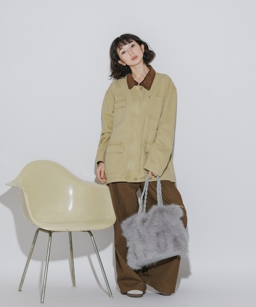 AO2(アオズ)の「Collar Corduroy Panel Design Coveralls / 襟コーデュロイ 切り替えデザイン カバーオール(カバーオール・レディース・カーキ/チャコール/グリーン・FREE)」の18枚目の写真