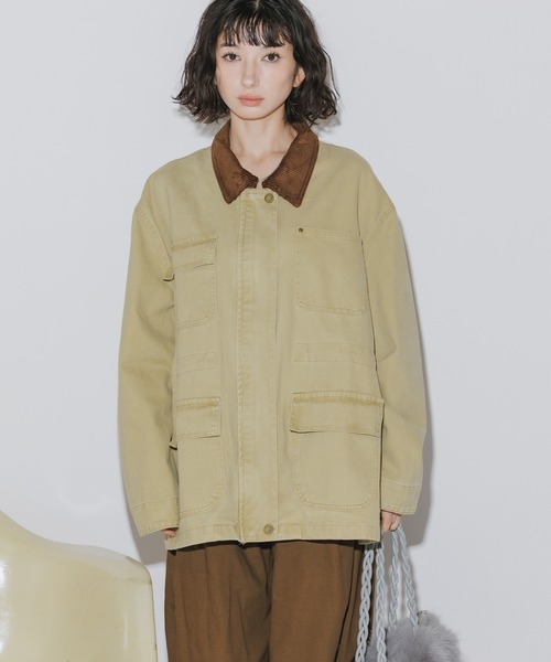 AO2(アオズ)の「Collar Corduroy Panel Design Coveralls / 襟コーデュロイ 切り替えデザイン カバーオール(カバーオール・レディース・カーキ/チャコール/グリーン・FREE)」の12枚目の写真
