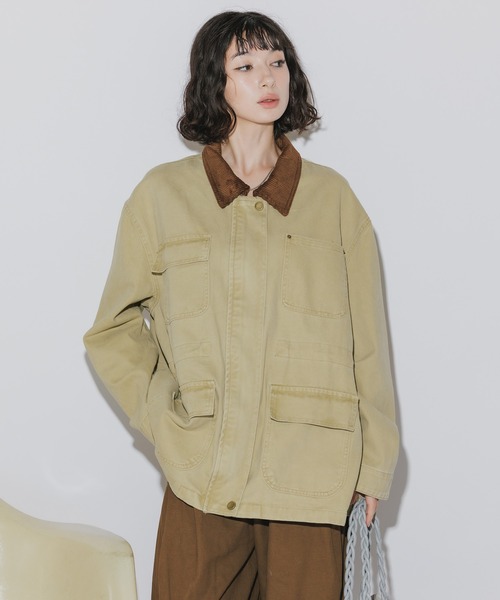 AO2(アオズ)の「Collar Corduroy Panel Design Coveralls / 襟コーデュロイ 切り替えデザイン カバーオール(カバーオール・レディース・カーキ/チャコール/グリーン・FREE)」の13枚目の写真