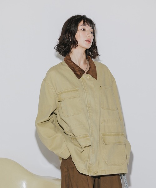 AO2(アオズ)の「Collar Corduroy Panel Design Coveralls / 襟コーデュロイ 切り替えデザイン カバーオール(カバーオール・レディース・カーキ/チャコール/グリーン・FREE)」の15枚目の写真