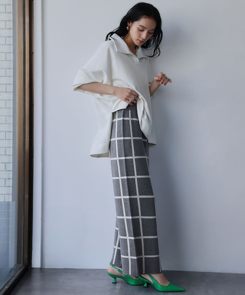 2025AW】ラインチェック ワイド ニットパンツ（その他パンツ