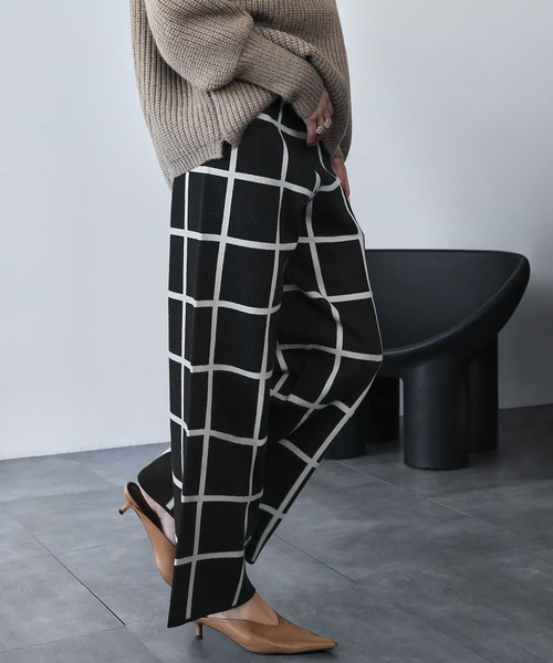 2025AW】ラインチェック ワイド ニットパンツ（その他パンツ