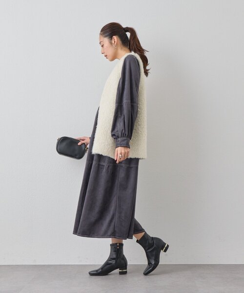 un dix cors(アンディコール)の「《着こなしの幅が広がる》前後2WAYピーチスキンステッチワンピース(ワンピース・レディース・チャコールグレー/グレイッシュベージュ/ピンク・FREE)」の9枚目の写真
