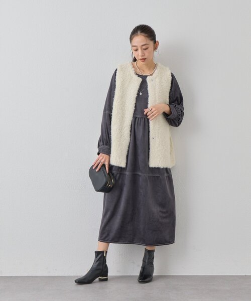 un dix cors(アンディコール)の「《着こなしの幅が広がる》前後2WAYピーチスキンステッチワンピース(ワンピース・レディース・チャコールグレー/グレイッシュベージュ/ピンク・FREE)」の11枚目の写真