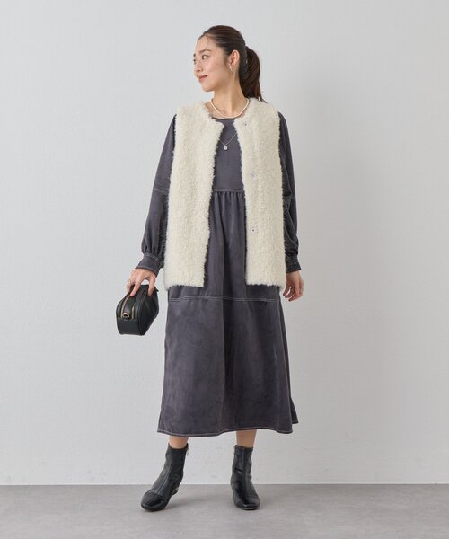 un dix cors(アンディコール)の「《着こなしの幅が広がる》前後2WAYピーチスキンステッチワンピース(ワンピース・レディース・チャコールグレー/グレイッシュベージュ/ピンク・FREE)」の12枚目の写真
