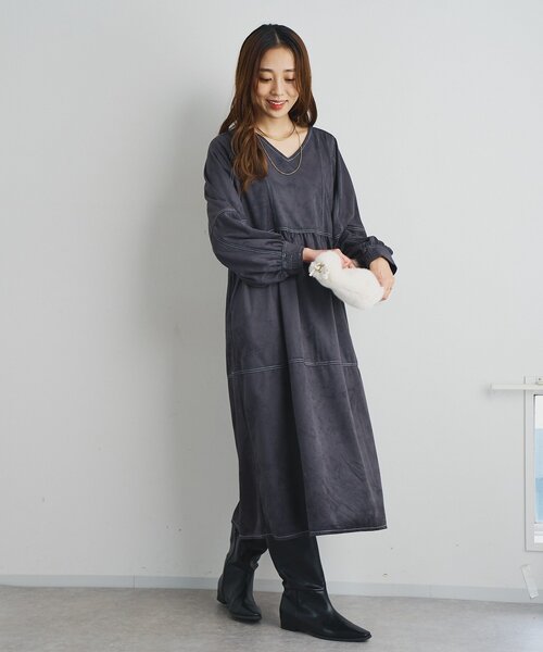 un dix cors(アンディコール)の「《着こなしの幅が広がる》前後2WAYピーチスキンステッチワンピース(ワンピース・レディース・チャコールグレー/グレイッシュベージュ/ピンク・FREE)」の13枚目の写真