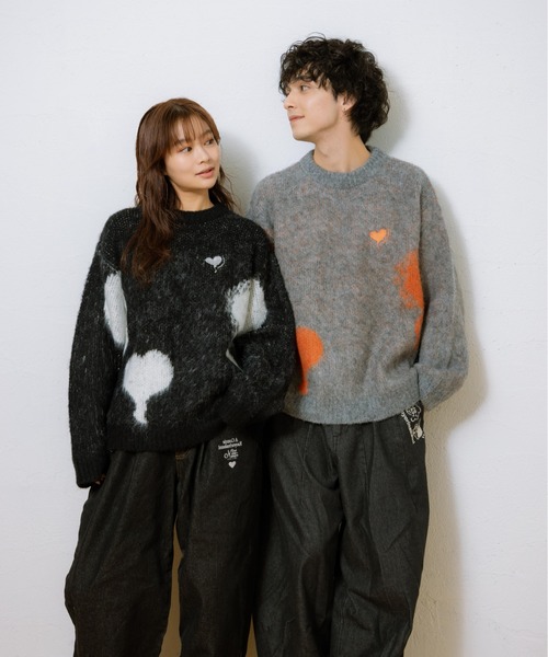 kaoyorinakami（カオヨリナカミ）の「balloon heart knit / バルーンハートニット（ニット/セーター・メンズ・ブラック/グレー・SMALL/MEDIUM/LARGE/X-LARGE）」の3枚目の写真
