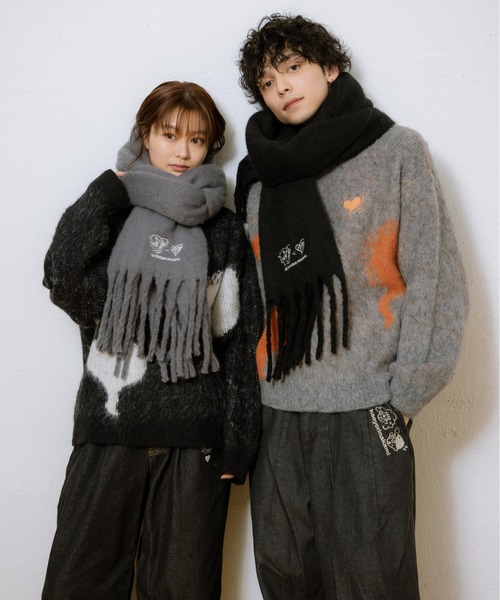 kaoyorinakami ニット　黒 kaoyorinakami セーター ニット logo border knit / ロゴボーダー